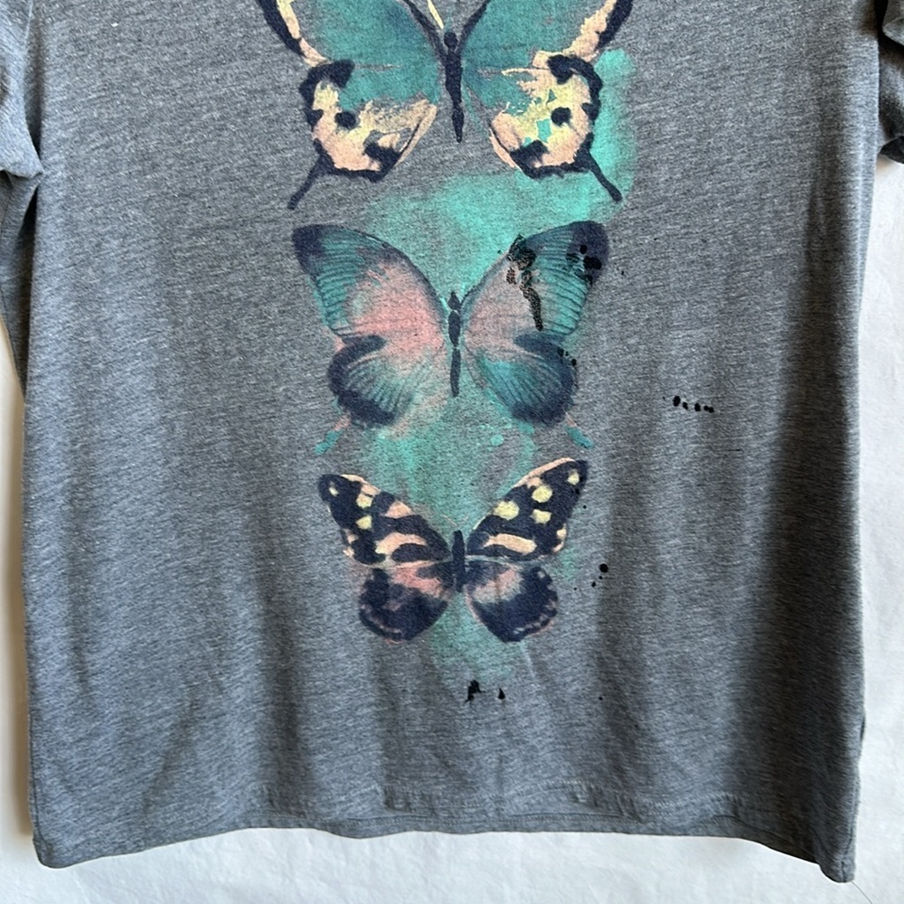 Gray butterfly / black ink motif T-shirt, size S - Picture 3 of 6